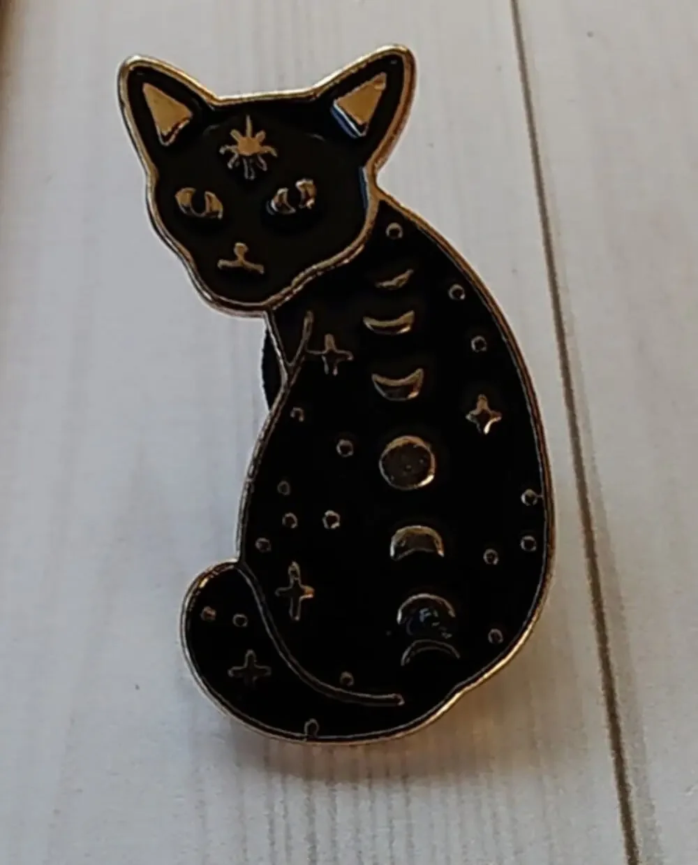 Black Cat Moon Stars Pin Gothic Witchy Halloween Occult Cat Lapel Pin
